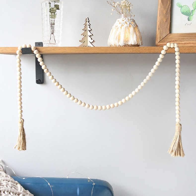 Boho Decor Wood Beads Garland, 58 Inch Wooden Beads for Farmhouse Home Decor with Tassels - Image 18