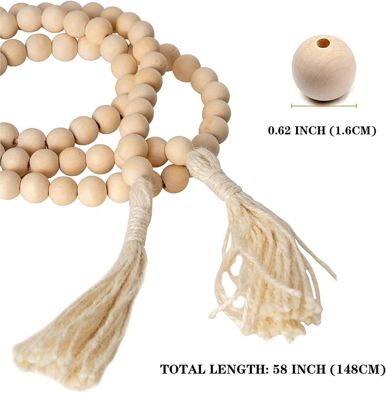 Boho Decor Wood Beads Garland, 58 Inch Wooden Beads for Farmhouse Home Decor with Tassels - Image 11