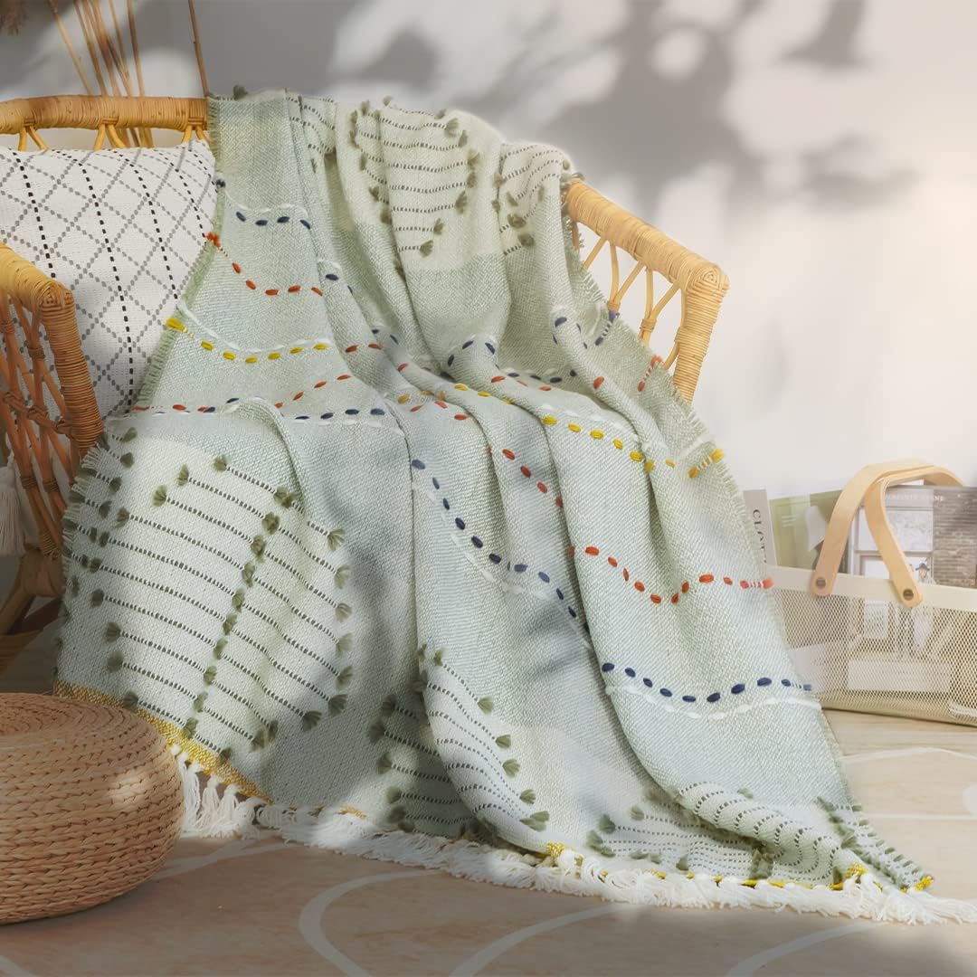Boho Throw Blanket, Bohemian Colorful Striped Blanket with Tassels Decorative Woven Textured, Soft Cozy Lightweight Blanket 50x60 - Image 32