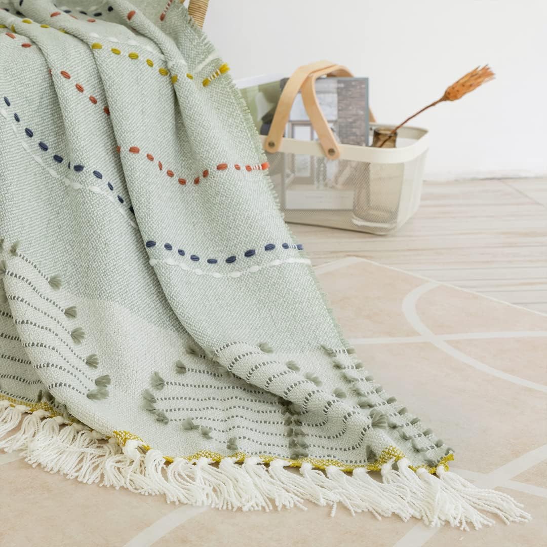 Boho Throw Blanket, Bohemian Colorful Striped Blanket with Tassels Decorative Woven Textured, Soft Cozy Lightweight Blanket 50x60 - Image 34