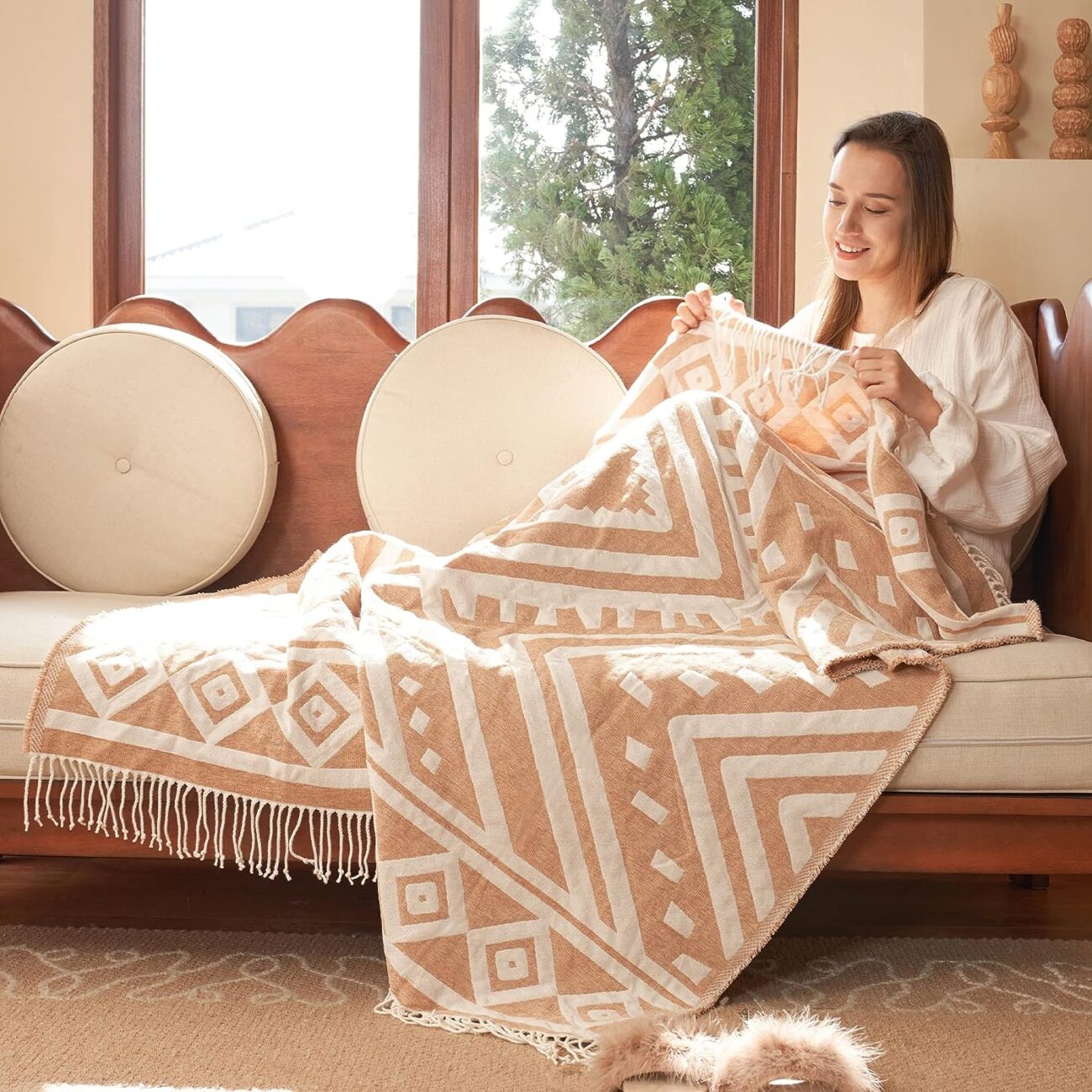 Boho Throw Blanket, Bohemian Colorful Striped Blanket with Tassels Decorative Woven Textured, Soft Cozy Lightweight Blanket 50x60 - Image 40