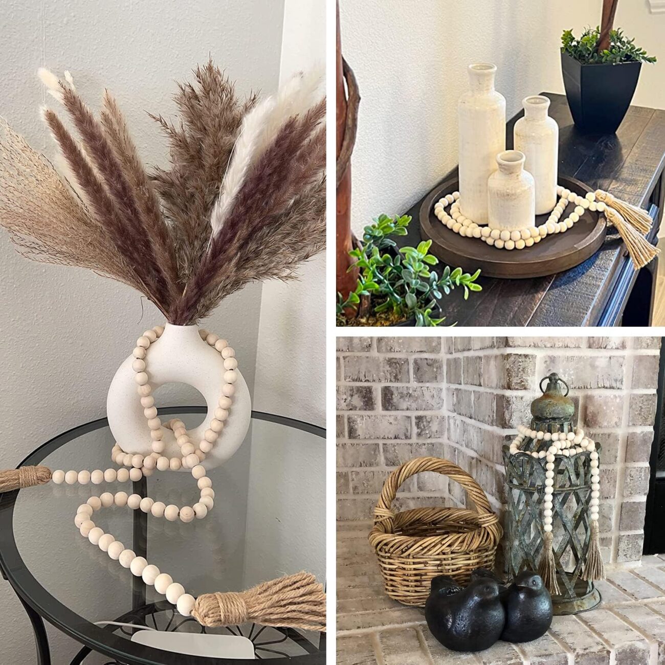 Boho Decor Wood Beads Garland, 58 Inch Wooden Beads for Farmhouse Home Decor with Tassels - Image 12