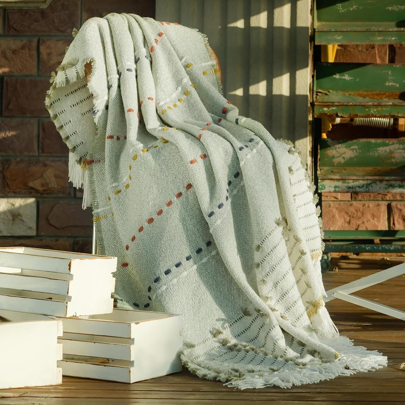 Boho Throw Blanket, Bohemian Colorful Striped Blanket with Tassels Decorative Woven Textured, Soft Cozy Lightweight Blanket 50x60 - Image 31
