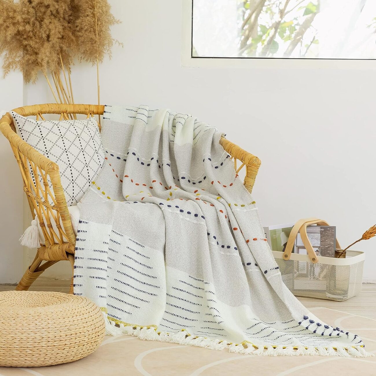 Boho Throw Blanket, Bohemian Colorful Striped Blanket with Tassels Decorative Woven Textured, Soft Cozy Lightweight Blanket 50x60 - Image 13