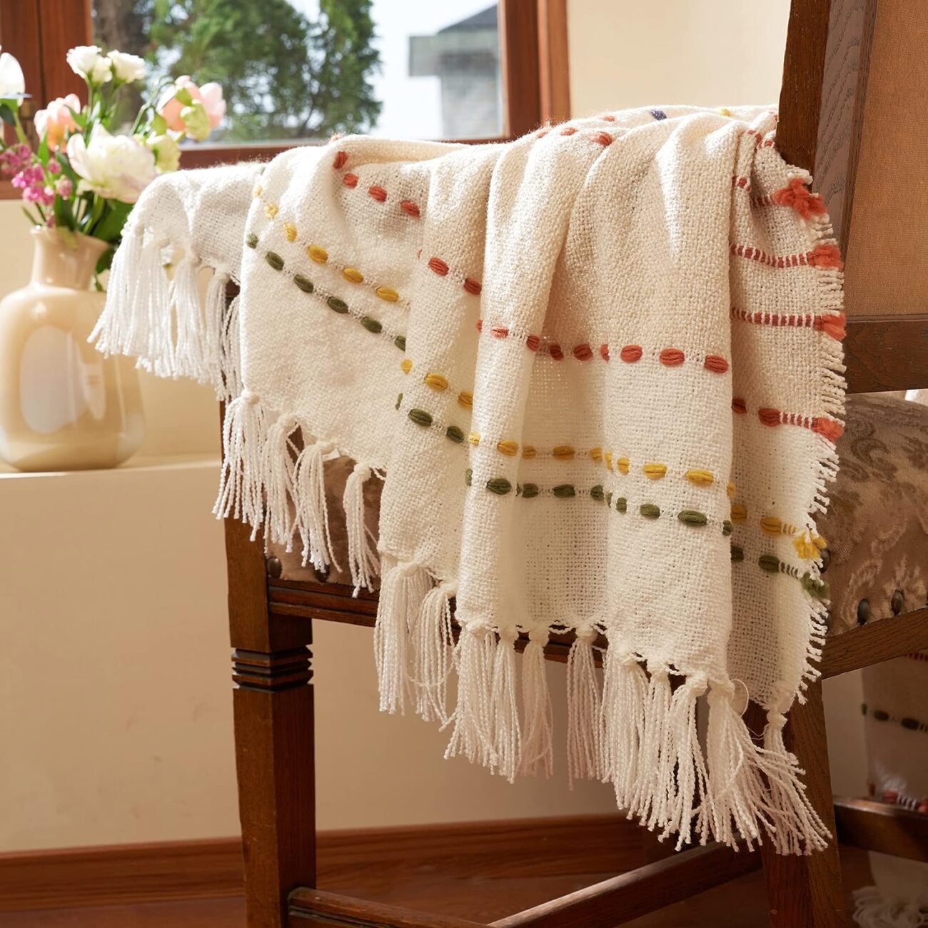 Boho Throw Blanket, Bohemian Colorful Striped Blanket with Tassels Decorative Woven Textured, Soft Cozy Lightweight Blanket 50x60 - Image 18