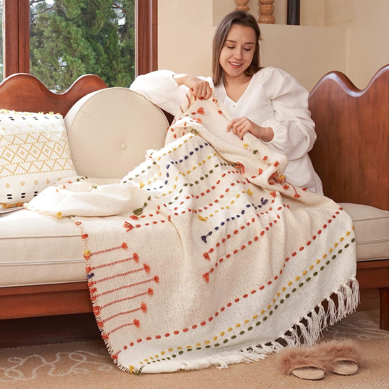 Boho Throw Blanket, Bohemian Colorful Striped Blanket with Tassels Decorative Woven Textured, Soft Cozy Lightweight Blanket 50x60 - Image 17