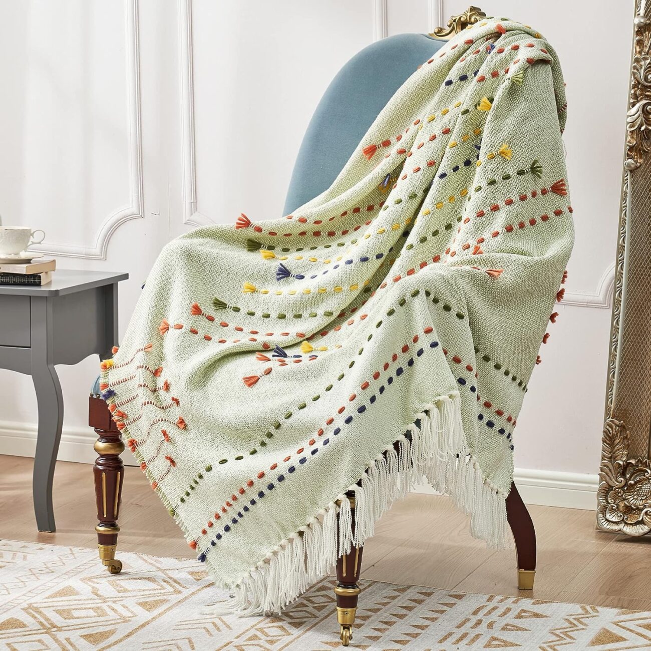 Boho Throw Blanket, Bohemian Colorful Striped Blanket with Tassels Decorative Woven Textured, Soft Cozy Lightweight Blanket 50x60 - Image 29
