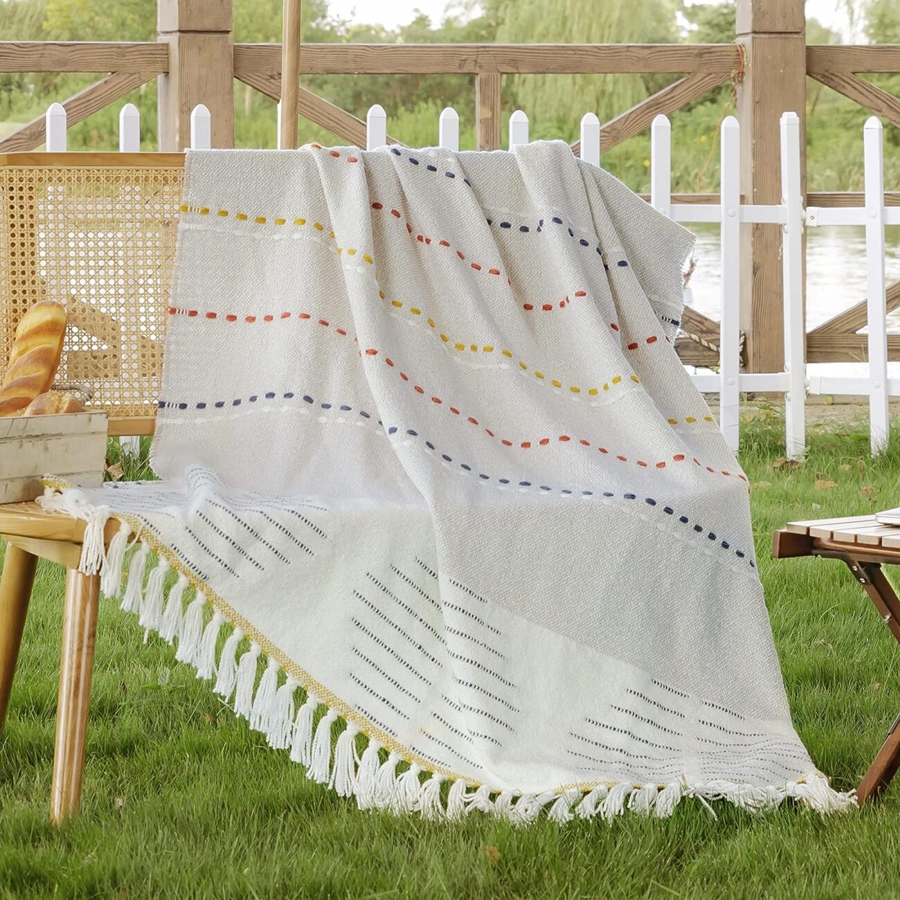 Boho Throw Blanket, Bohemian Colorful Striped Blanket with Tassels Decorative Woven Textured, Soft Cozy Lightweight Blanket 50x60 - Image 2