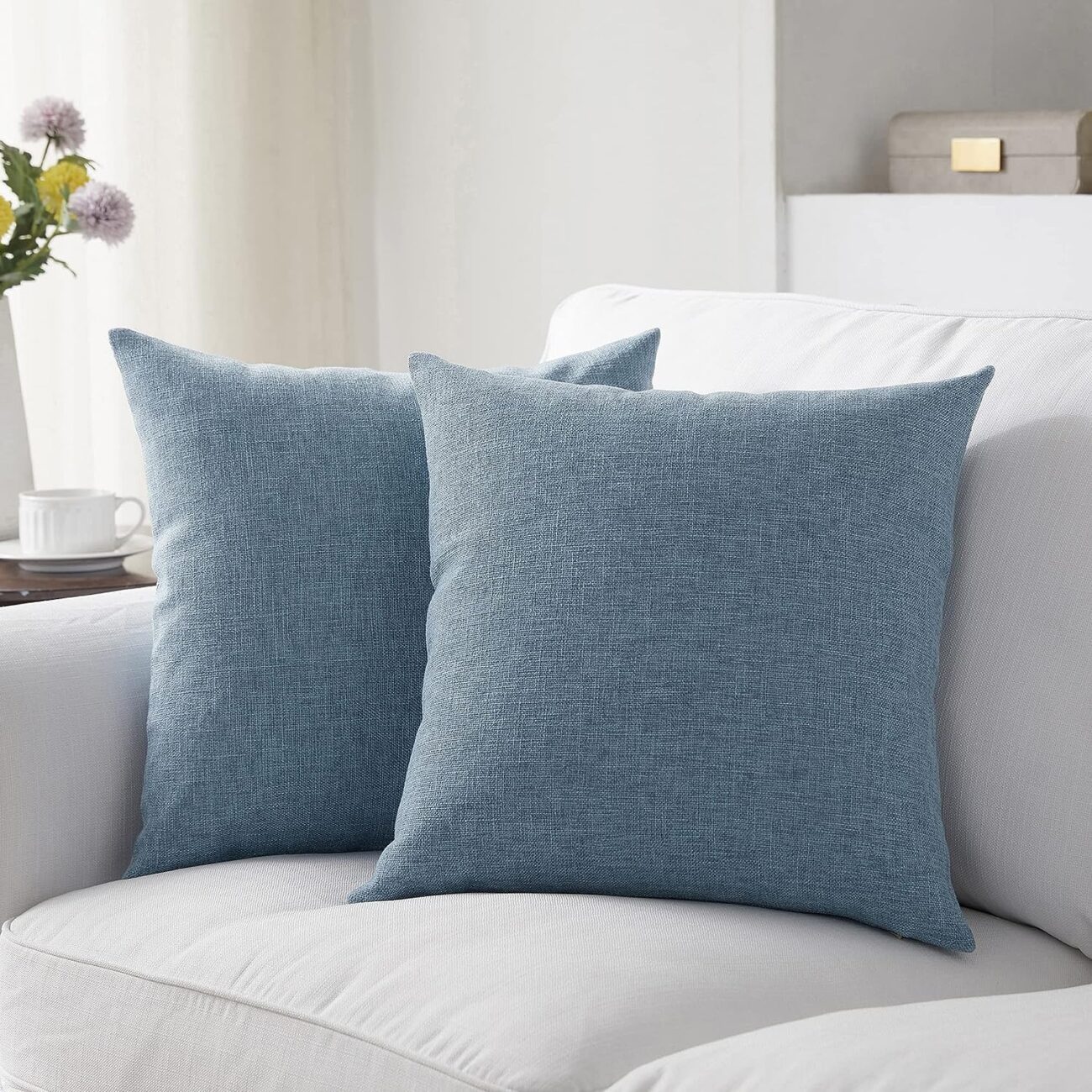 Set of 2 Pillow Covers 18 x 18 Inch Farmhouse Boho Decorative Throw Pillow Covers Linen Cushion Covers - Image 6