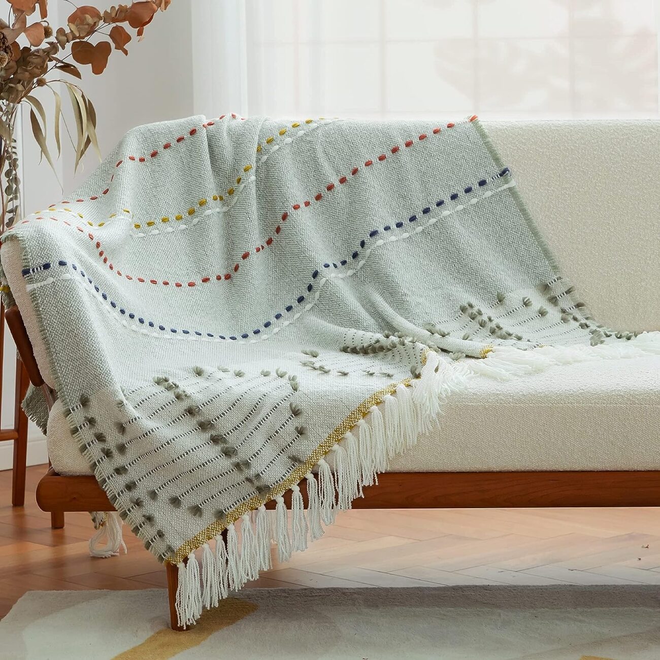 Boho Throw Blanket, Bohemian Colorful Striped Blanket with Tassels Decorative Woven Textured, Soft Cozy Lightweight Blanket 50x60 - Image 36