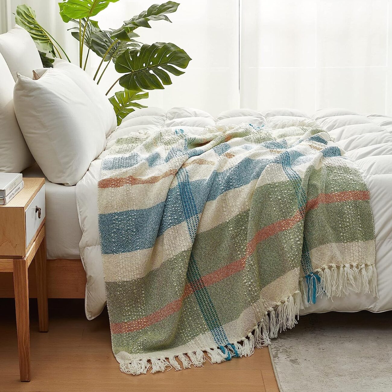 Boho Throw Blanket, Bohemian Colorful Striped Blanket with Tassels Decorative Woven Textured, Soft Cozy Lightweight Blanket 50x60 - Image 9