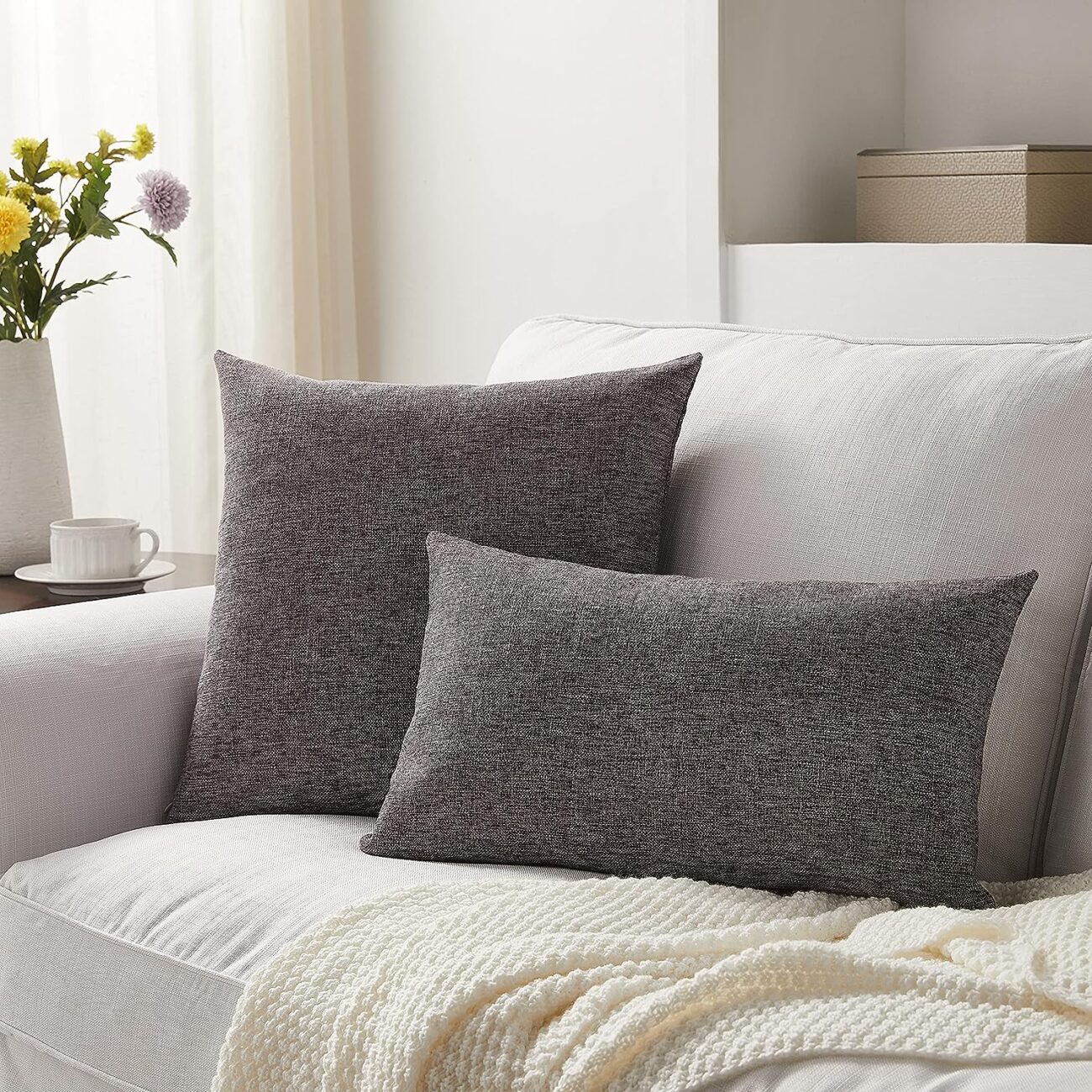 Set of 2 Pillow Covers 18 x 18 Inch Farmhouse Boho Decorative Throw Pillow Covers Linen Cushion Covers - Image 12