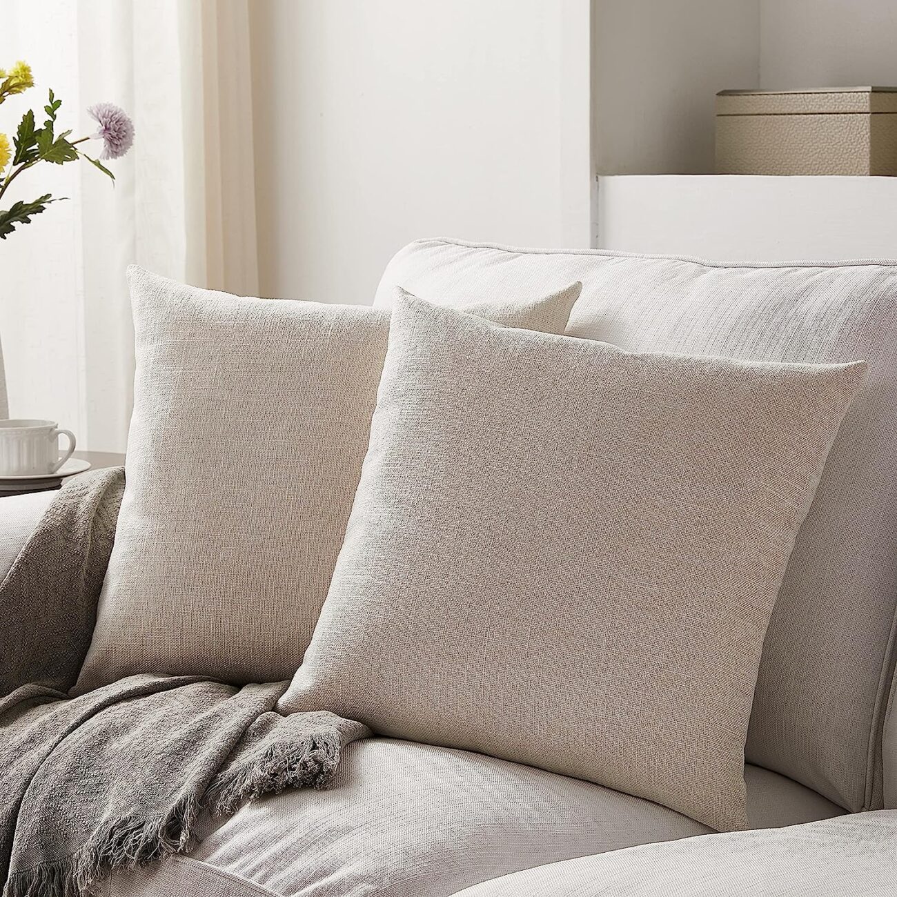 Set of 2 Pillow Covers 18 x 18 Inch Farmhouse Boho Decorative Throw Pillow Covers Linen Cushion Covers - Image 22