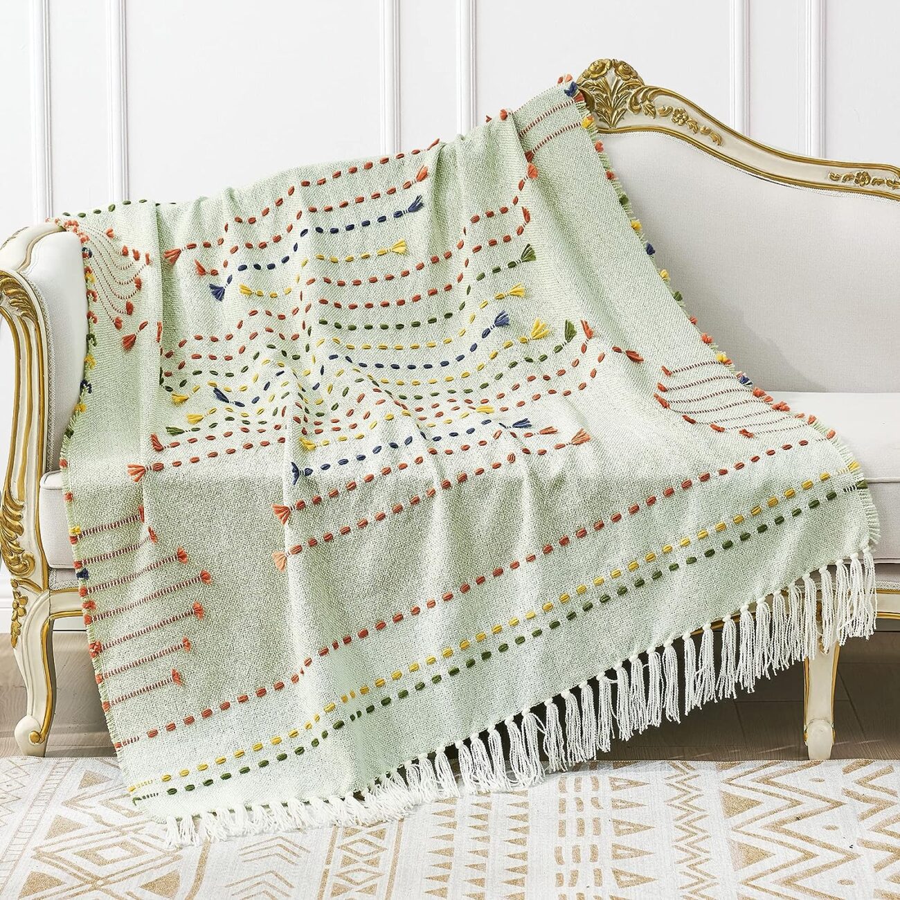 Boho Throw Blanket, Bohemian Colorful Striped Blanket with Tassels Decorative Woven Textured, Soft Cozy Lightweight Blanket 50x60 - Image 24