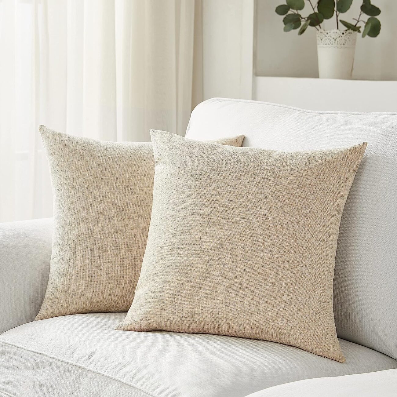Set of 2 Pillow Covers 18 x 18 Inch Farmhouse Boho Decorative Throw Pillow Covers Linen Cushion Covers