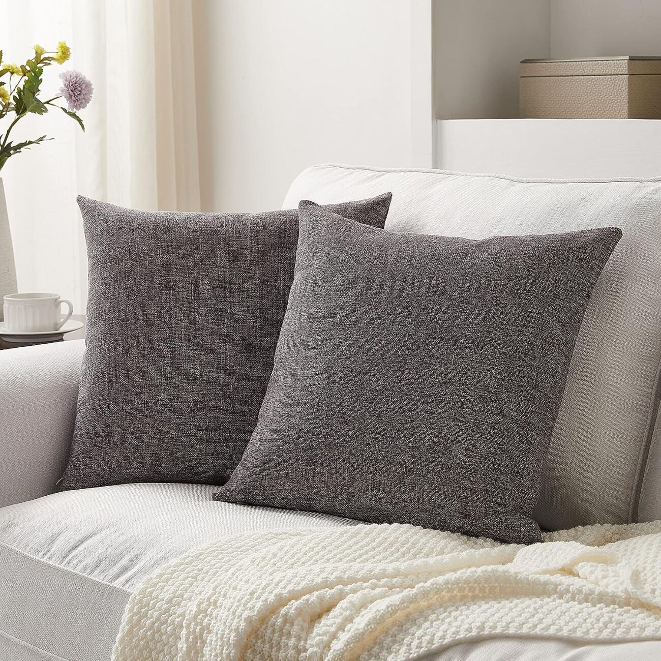 Set of 2 Pillow Covers 18 x 18 Inch Farmhouse Boho Decorative Throw Pillow Covers Linen Cushion Covers - Image 11