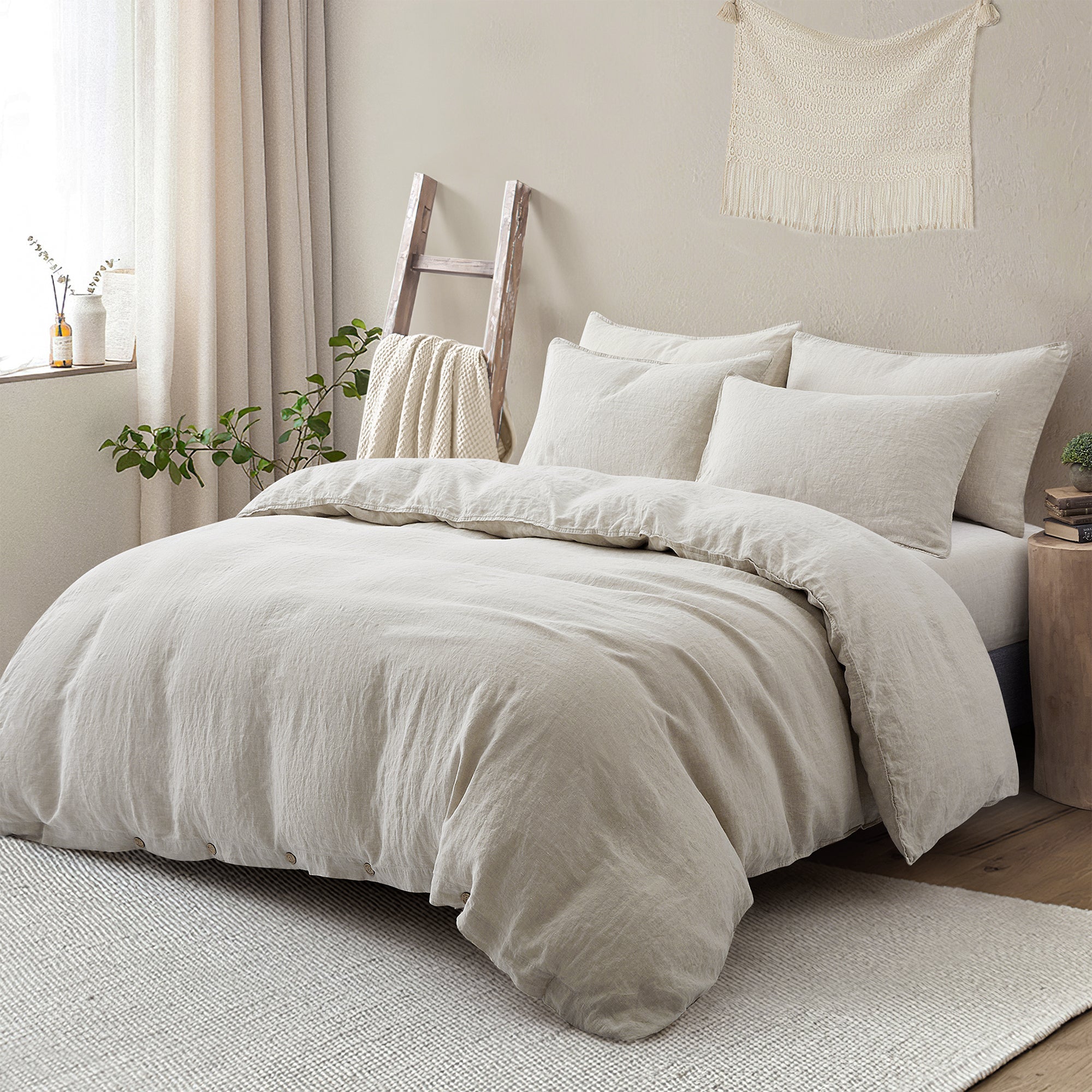 Bedding Duvet Cover Set Linen - 100% French Flax Washed Comforter Cover Set of 3 ,Queen & King, Natural & white - Image 2