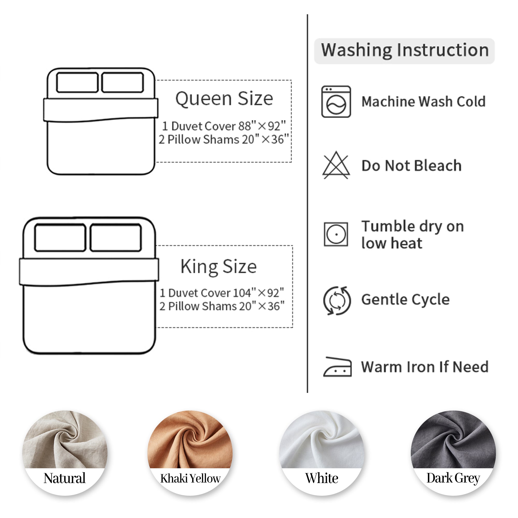 Bedding Duvet Cover Set Linen - 100% French Flax Washed Comforter Cover Set of 3 ,Queen & King, Natural & white - Image 7