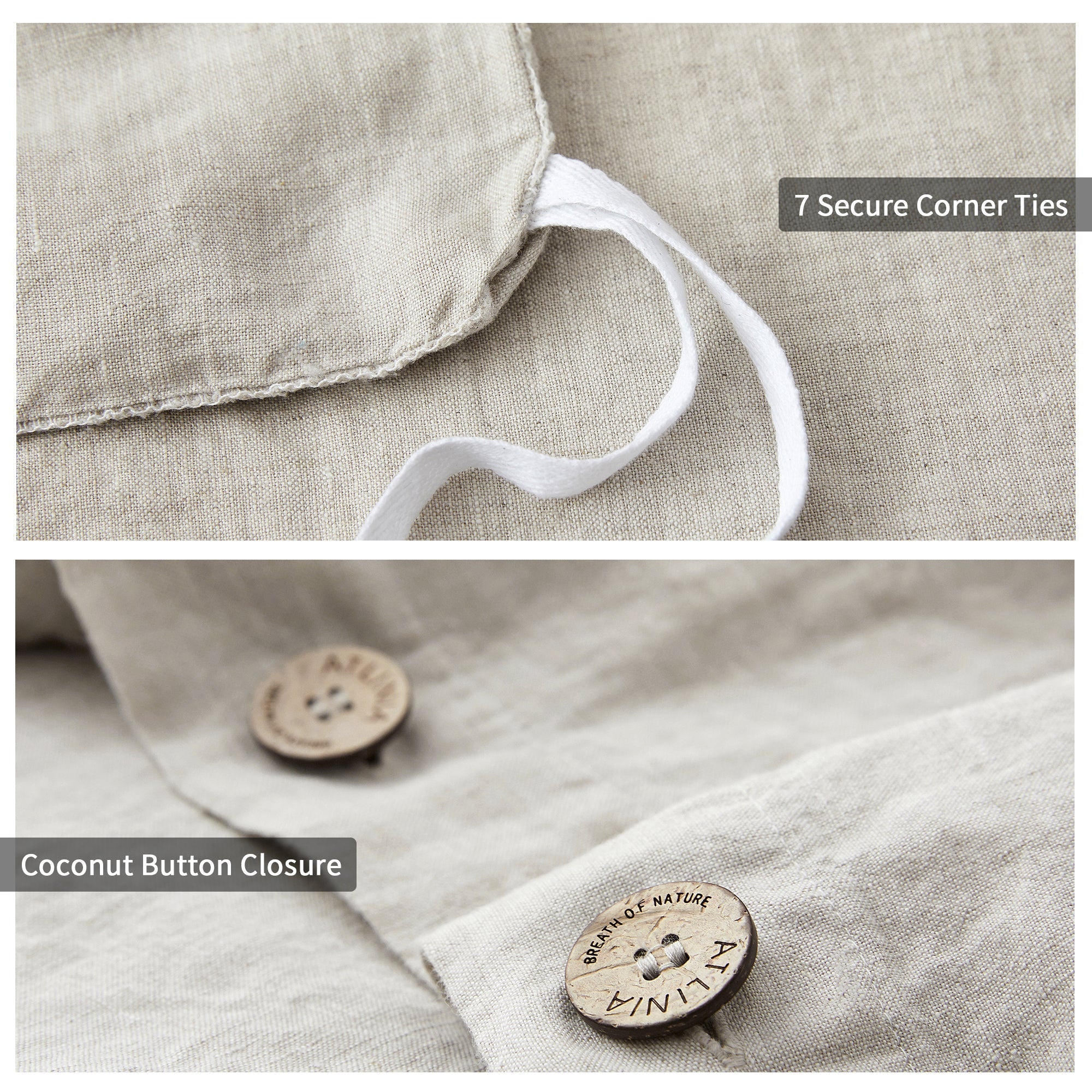 Bedding Duvet Cover Set Linen - 100% French Flax Washed Comforter Cover Set of 3 ,Queen & King, Natural & white - Image 5