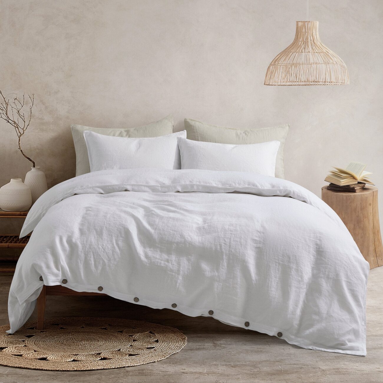 Bedding Duvet Cover Set Linen - 100% French Flax Washed Comforter Cover Set of 3 ,Queen & King, Natural & white - Image 9