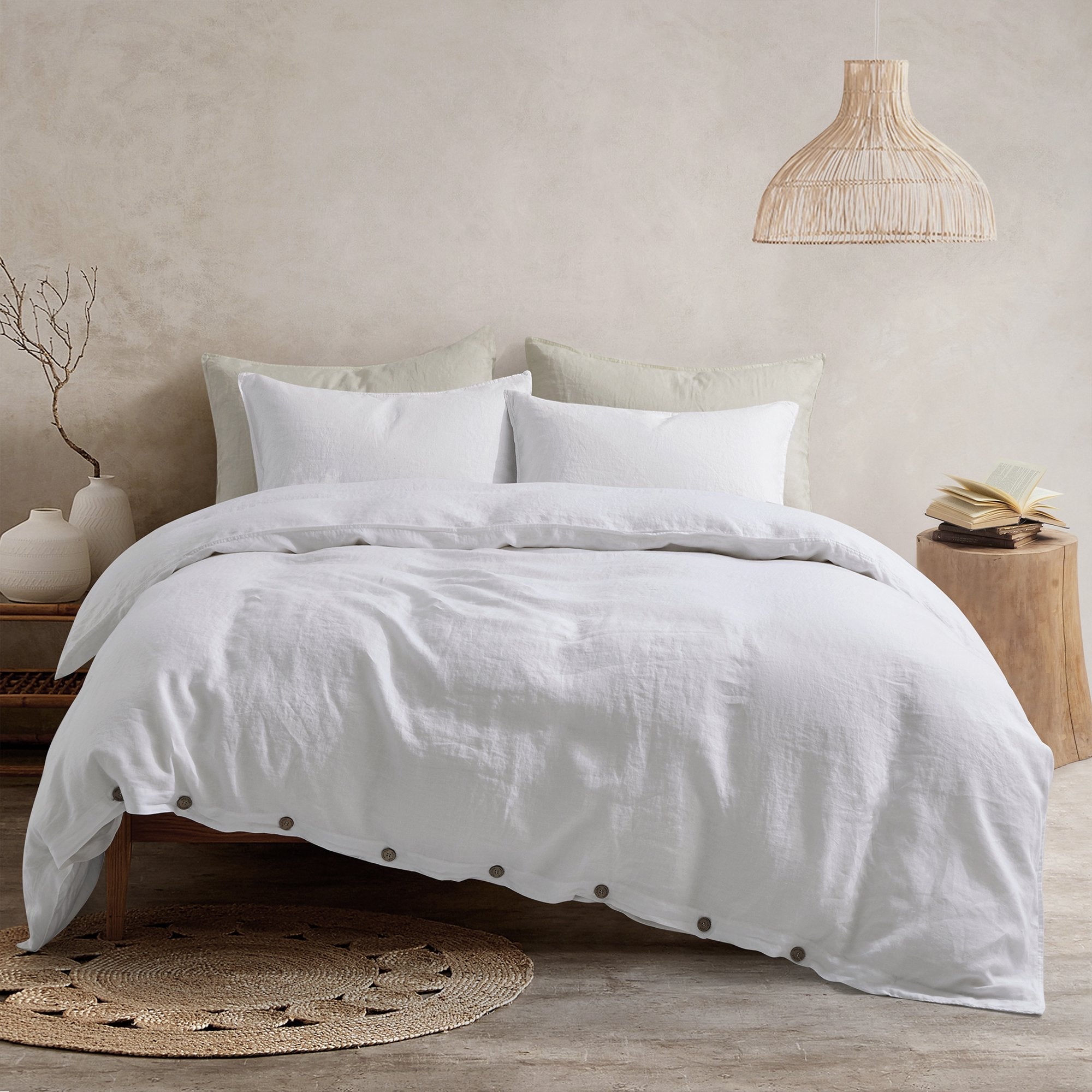 Bedding Duvet Cover Set Linen - 100% French Flax Washed Comforter Cover Set of 3 ,Queen & King, Natural & white - Image 9