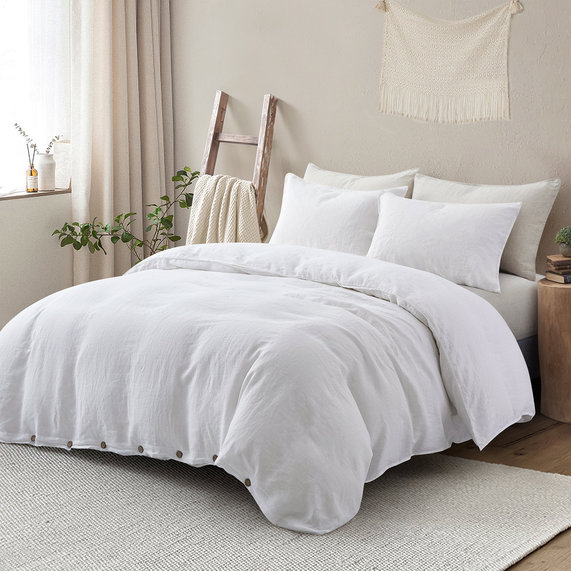 Bedding Duvet Cover Set Linen - 100% French Flax Washed Comforter Cover Set of 3 ,Queen & King, Natural & white - Image 10
