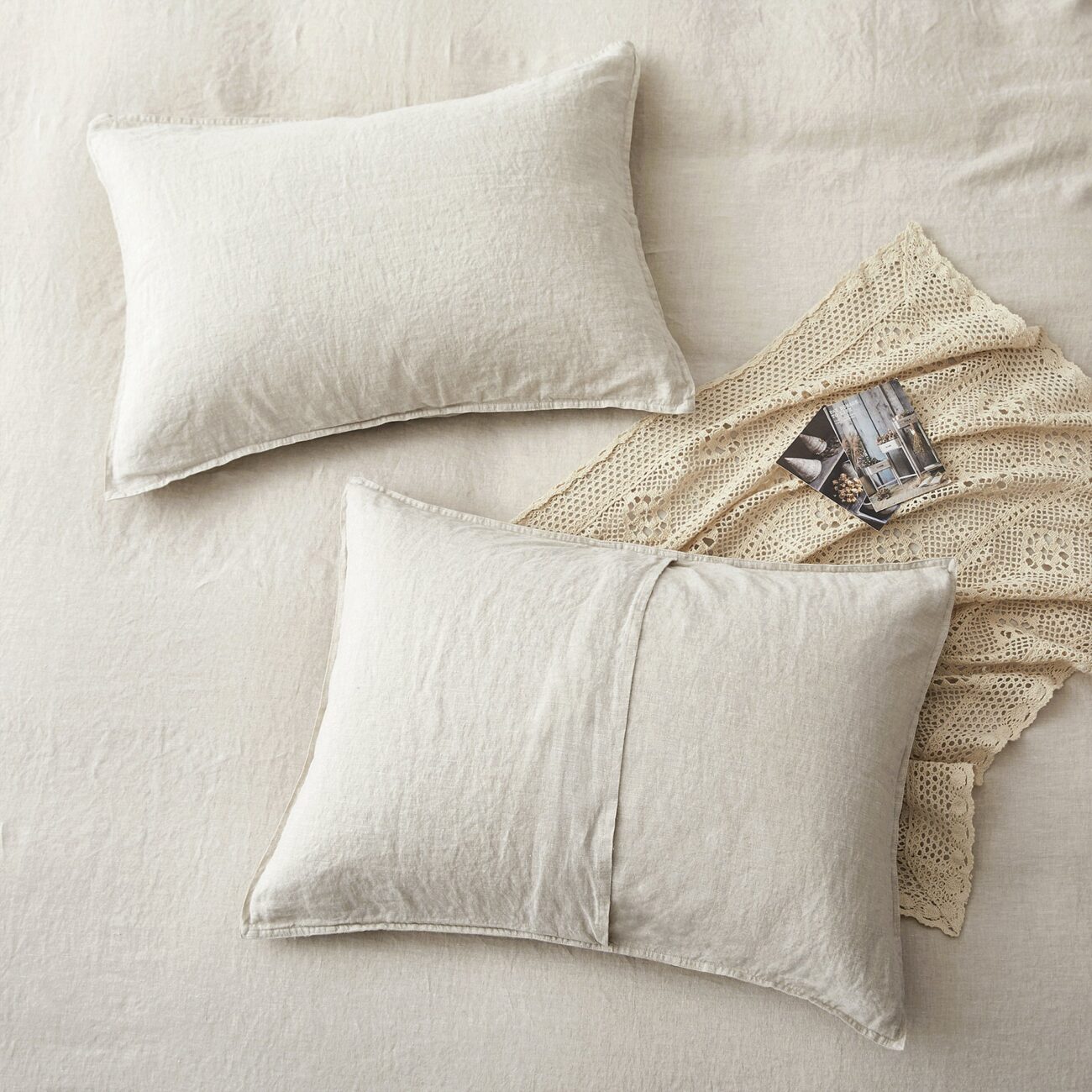 Bedding Duvet Cover Set Linen - 100% French Flax Washed Comforter Cover Set of 3 ,Queen & King, Natural & white - Image 4