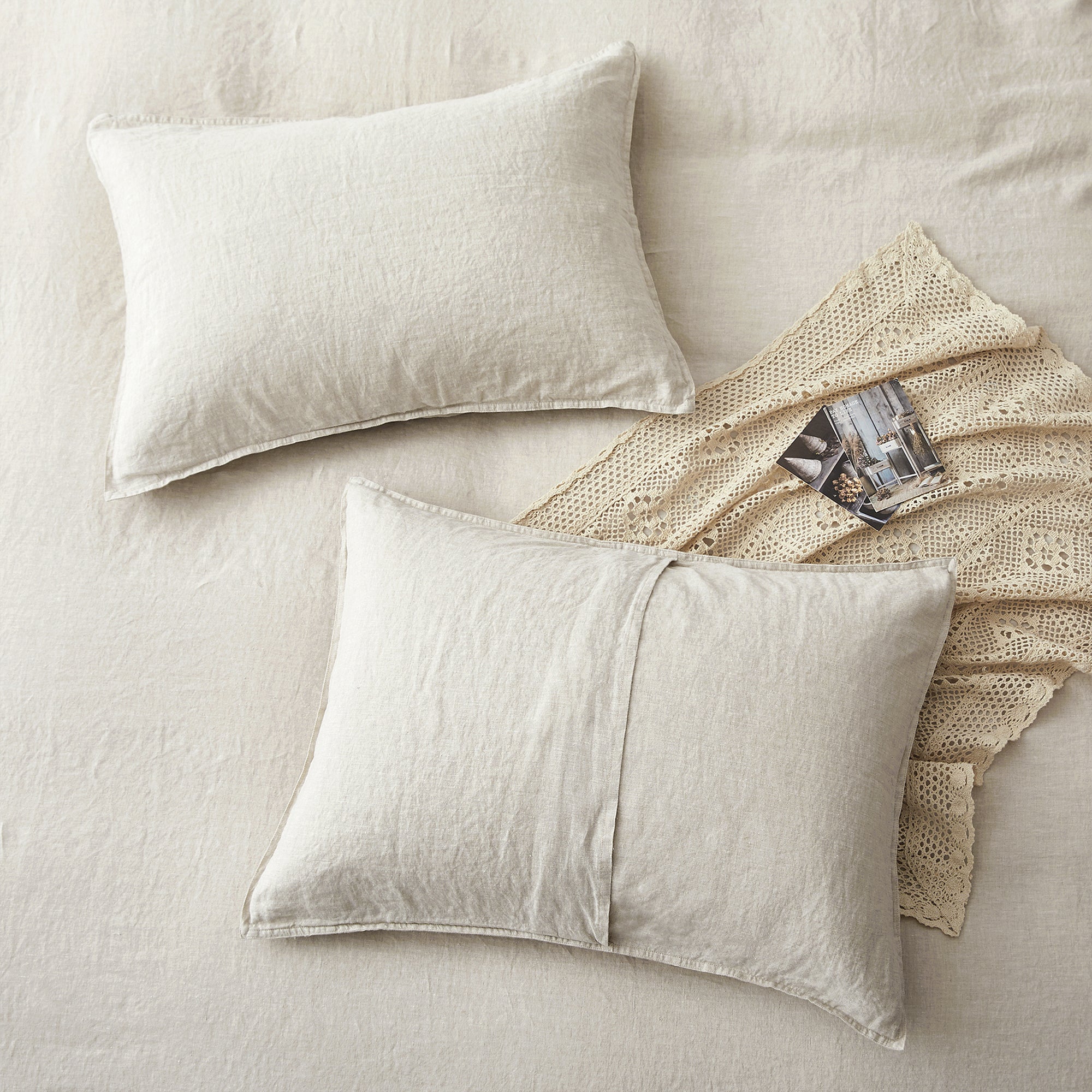 Bedding Duvet Cover Set Linen - 100% French Flax Washed Comforter Cover Set of 3 ,Queen & King, Natural & white - Image 4