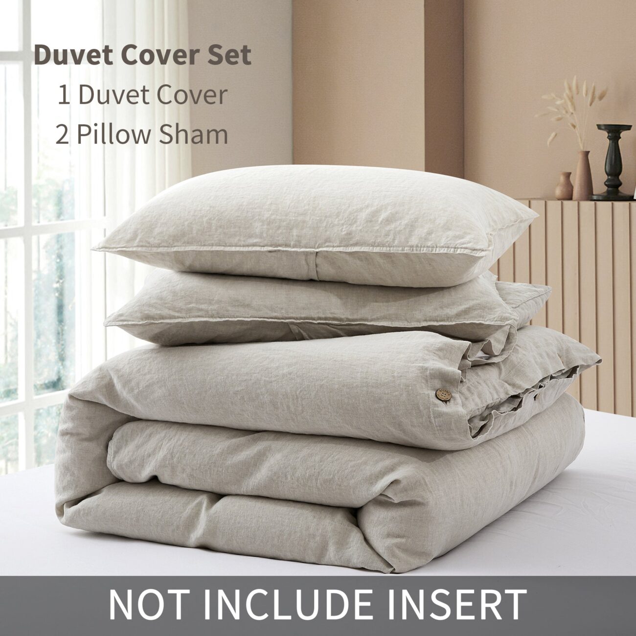 Bedding Duvet Cover Set Linen - 100% French Flax Washed Comforter Cover Set of 3 ,Queen & King, Natural & white - Image 8