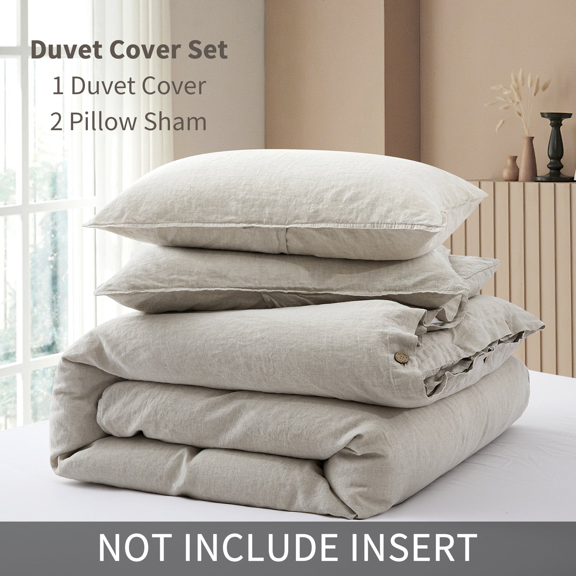 Bedding Duvet Cover Set Linen - 100% French Flax Washed Comforter Cover Set of 3 ,Queen & King, Natural & white - Image 8
