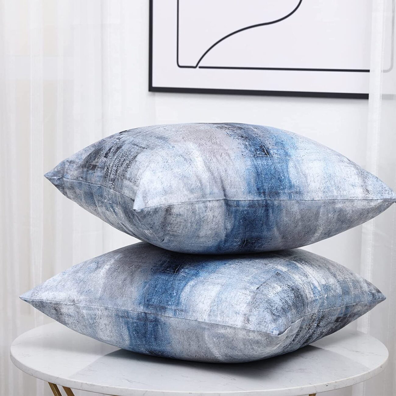 Blue and Grey Abstract Art Artwork Pillow Cover, Gallery Modern Decorative Throw Pillows - Image 2