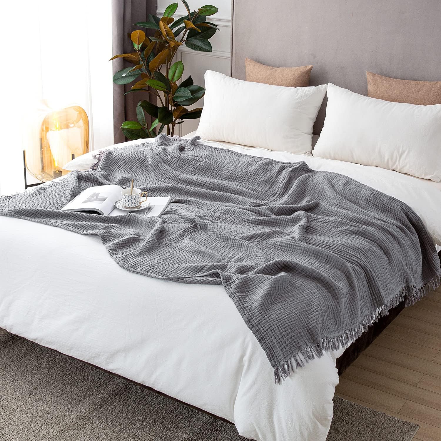 Cotton Blanket Soft Muslin Throw Blanket for Couch Bed 4 & 6 Layers Breathable - Image 17