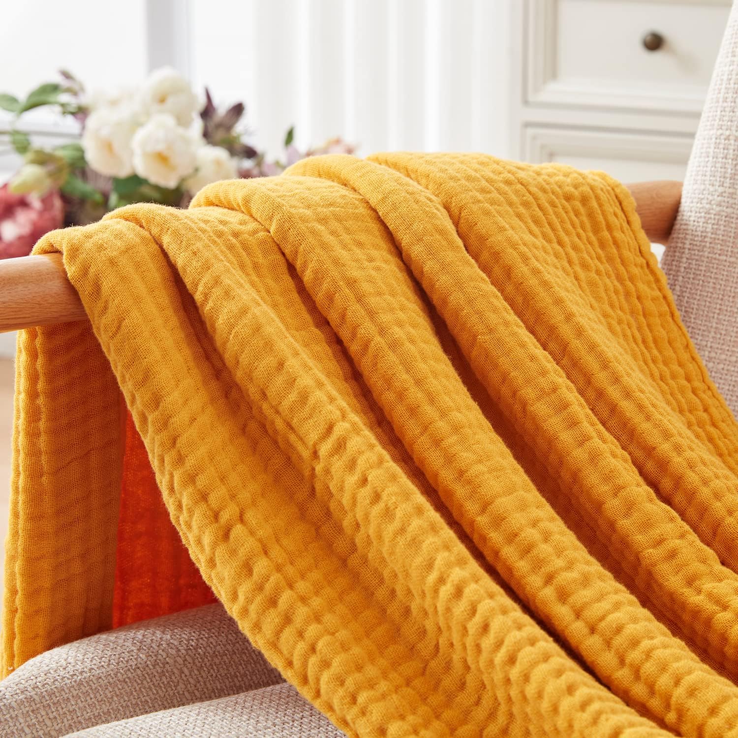 Cotton Blanket Soft Muslin Throw Blanket for Couch Bed 4 & 6 Layers Breathable - Image 50