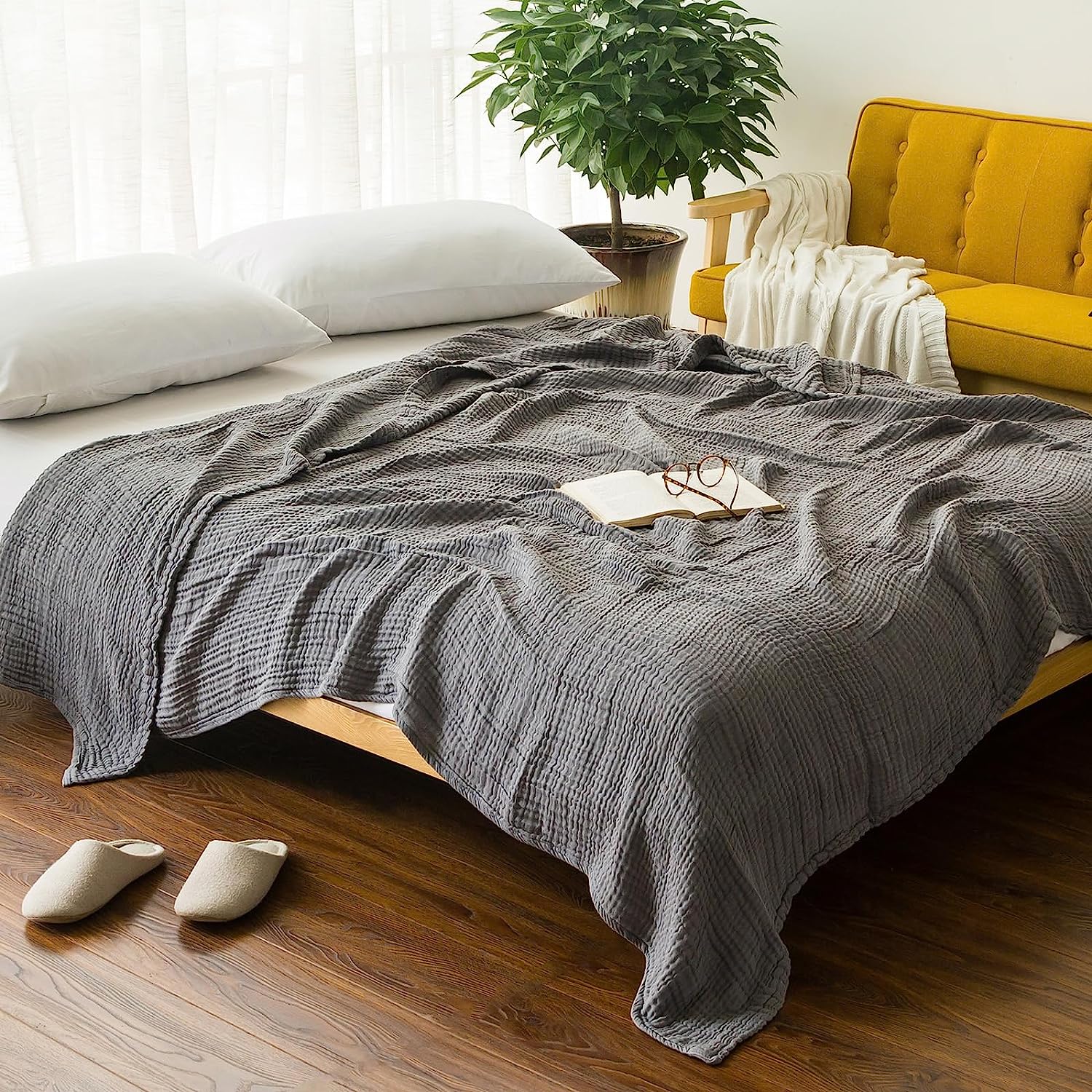 Cotton Blanket Soft Muslin Throw Blanket for Couch Bed 4 & 6 Layers Breathable - Image 40