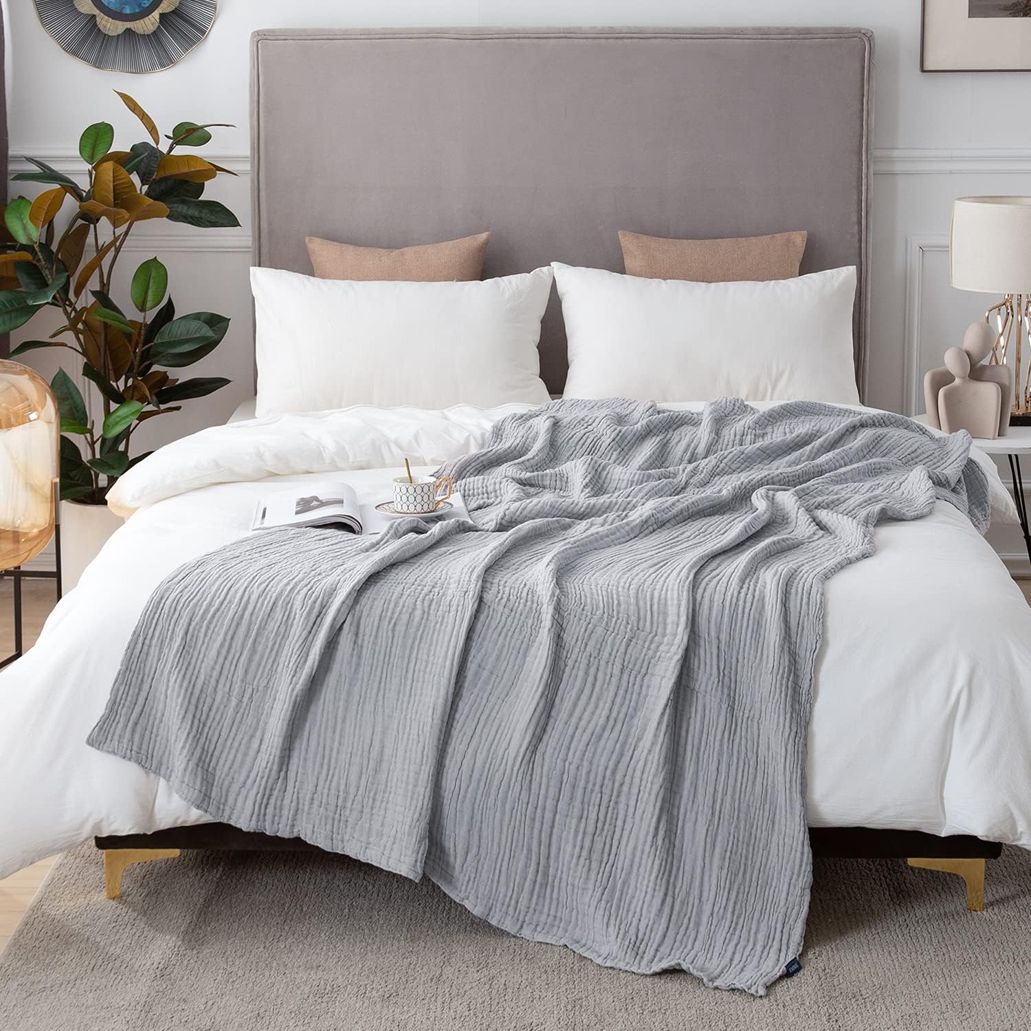 Cotton Blanket Soft Muslin Throw Blanket for Couch Bed 4 & 6 Layers Breathable - Image 29