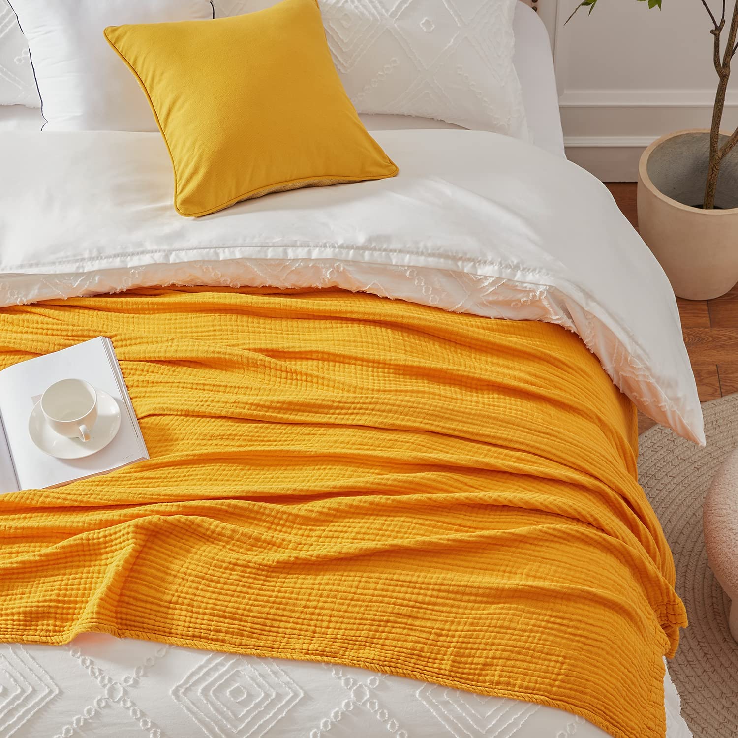 Cotton Blanket Soft Muslin Throw Blanket for Couch Bed 4 & 6 Layers Breathable - Image 48