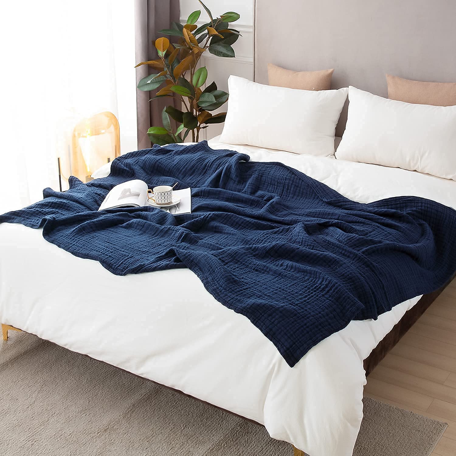 Cotton Blanket Soft Muslin Throw Blanket for Couch Bed 4 & 6 Layers Breathable - Image 22