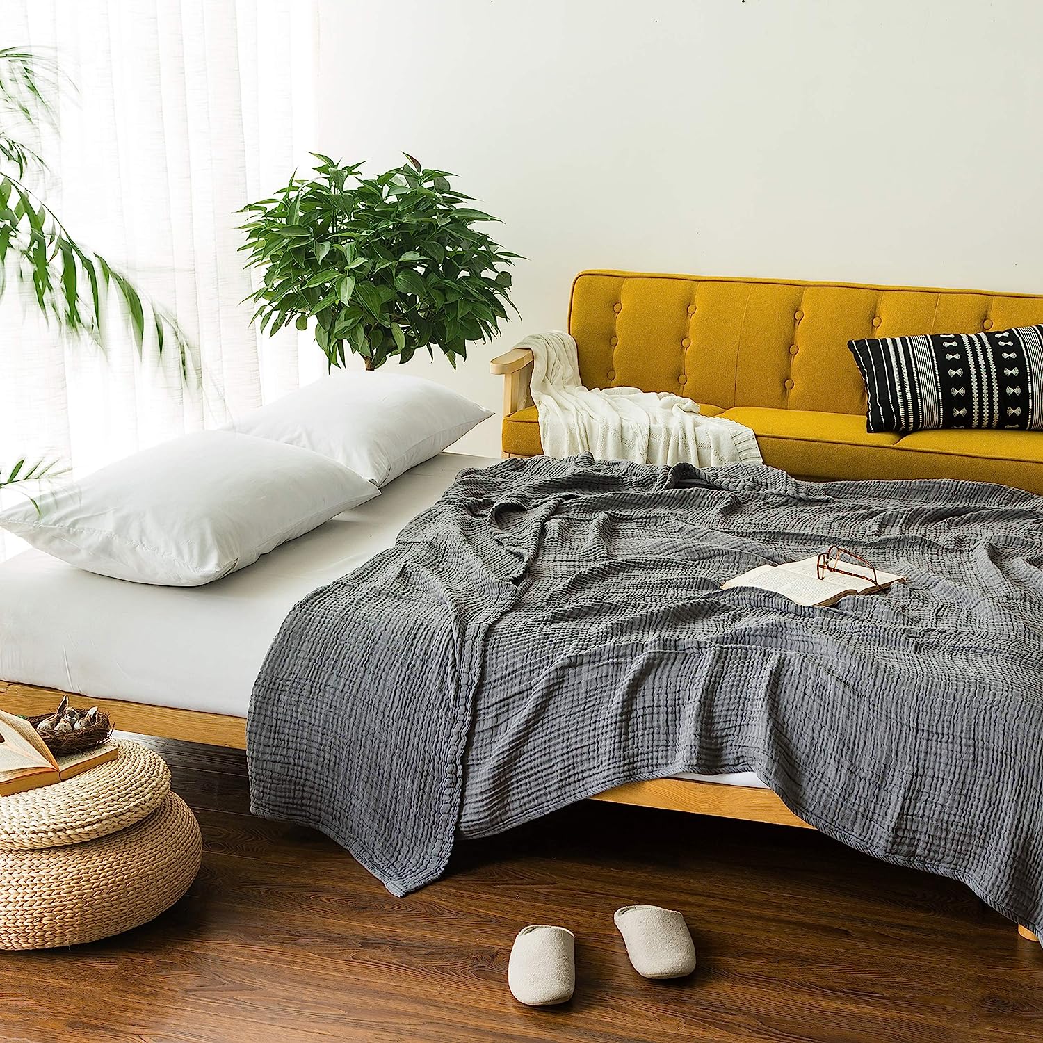 Cotton Blanket Soft Muslin Throw Blanket for Couch Bed 4 & 6 Layers Breathable - Image 41
