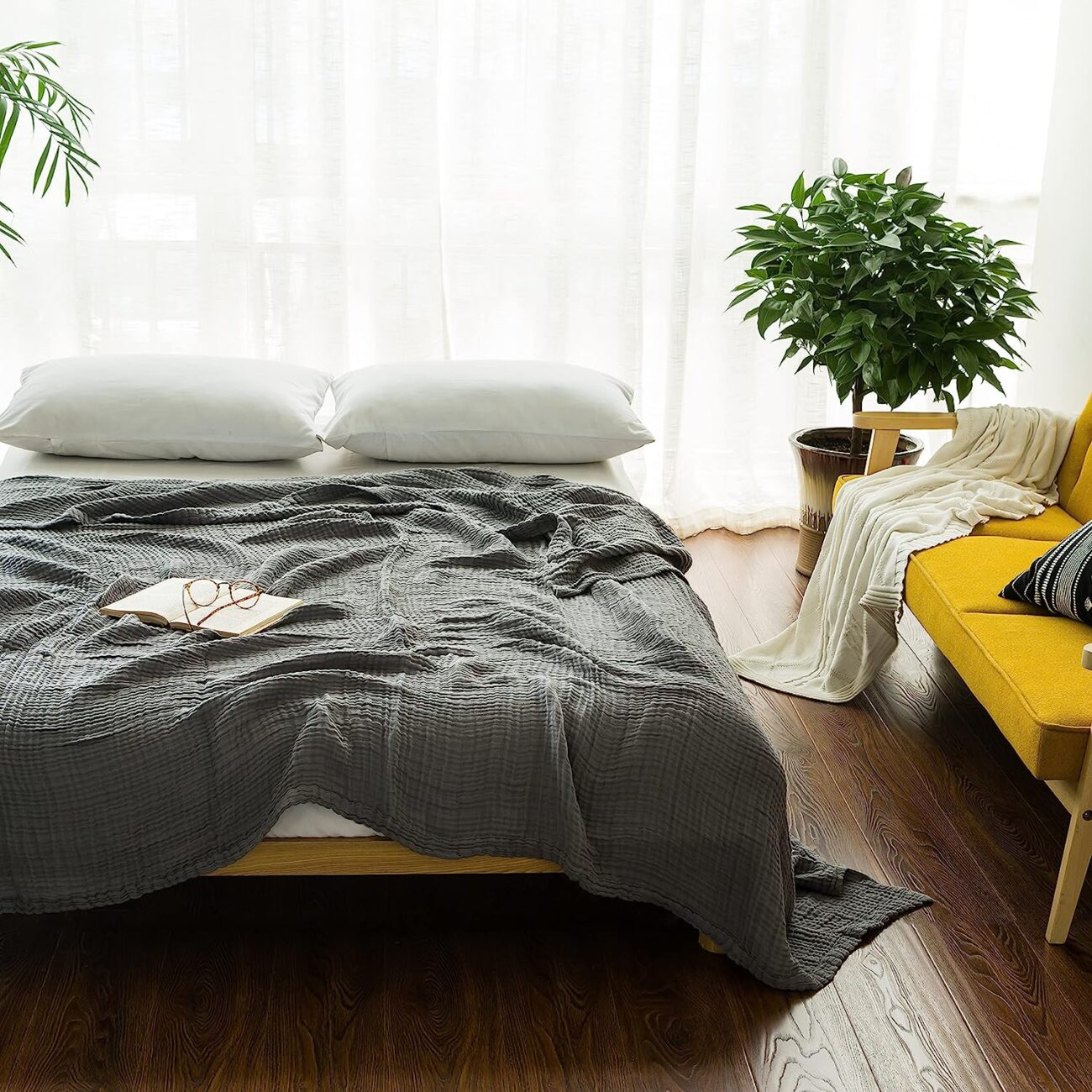 Cotton Blanket Soft Muslin Throw Blanket for Couch Bed 4 & 6 Layers Breathable - Image 42
