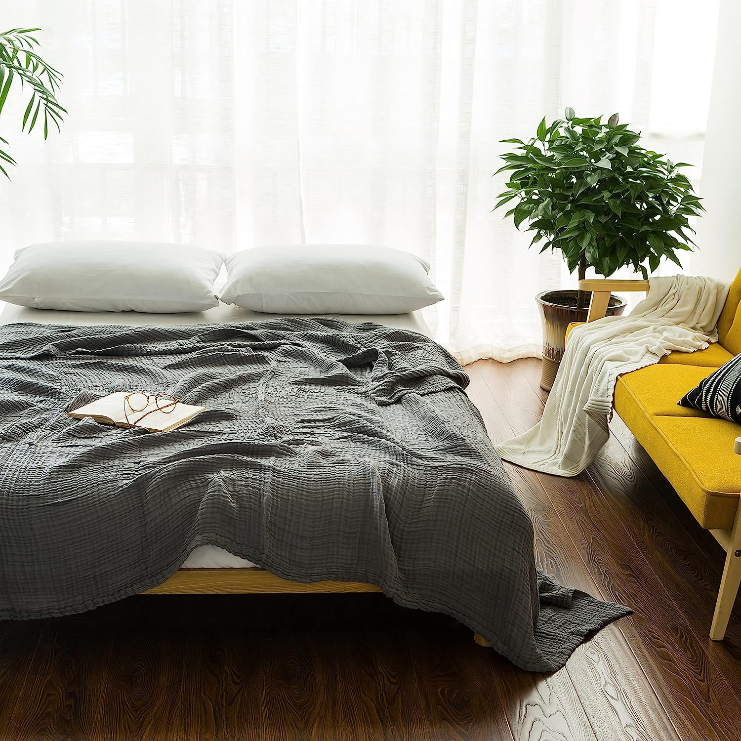 Cotton Blanket Soft Muslin Throw Blanket for Couch Bed 4 & 6 Layers Breathable - Image 42