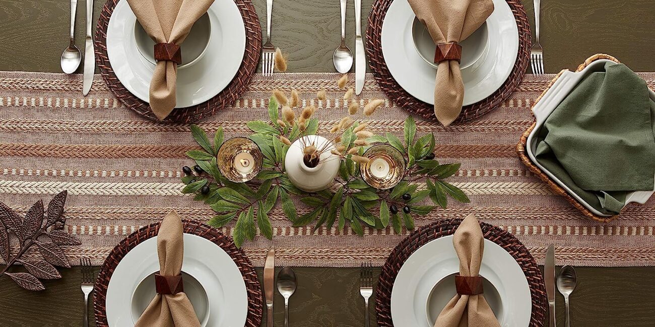 Hand Woven boho Stripe Table Runner Collection with  Fringe - Image 8