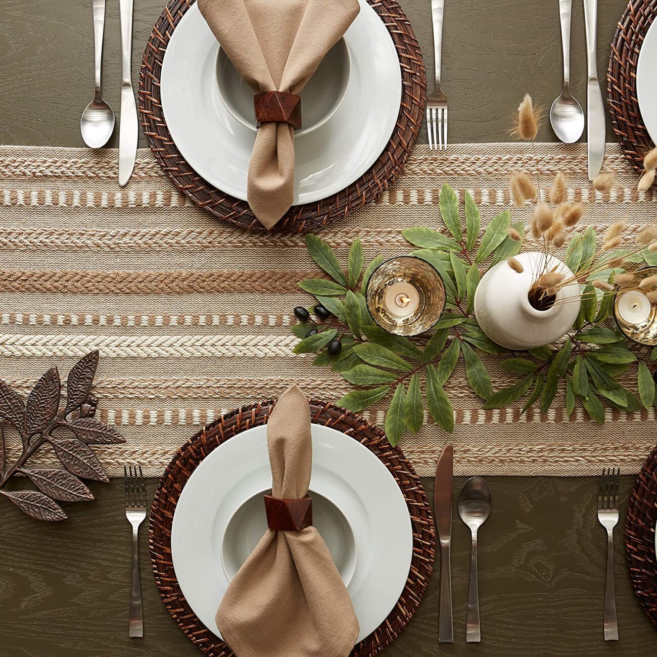 Hand Woven boho Stripe Table Runner Collection with  Fringe - Image 6