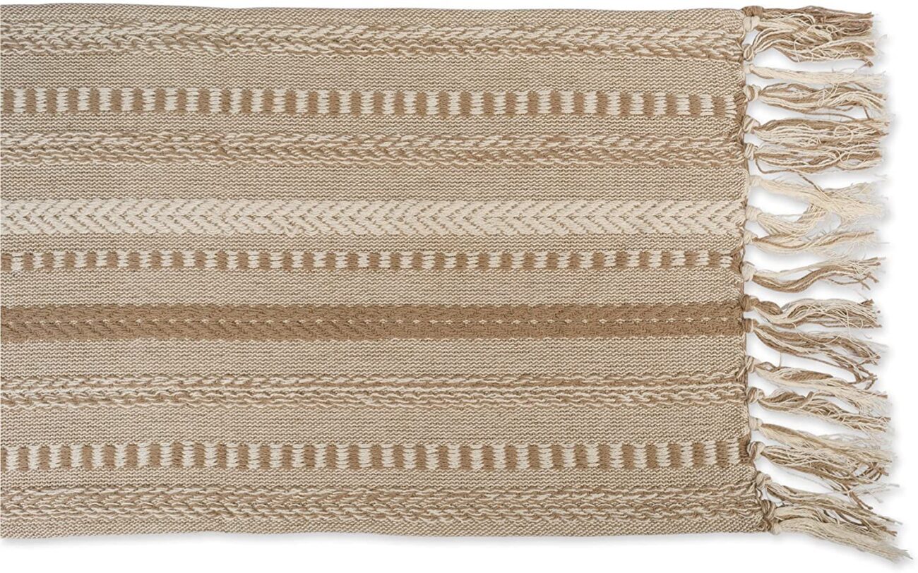 Hand Woven boho Stripe Table Runner Collection with  Fringe - Image 2