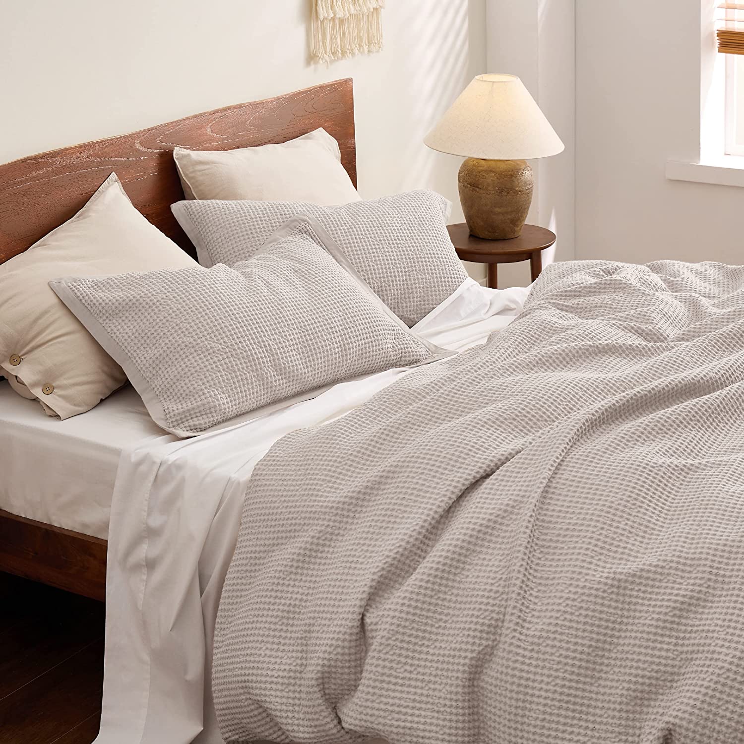Nature4u 100% Cotton Waffle Weave Duvet Cover set, Soft and Breathable Set of 3 - Image 3