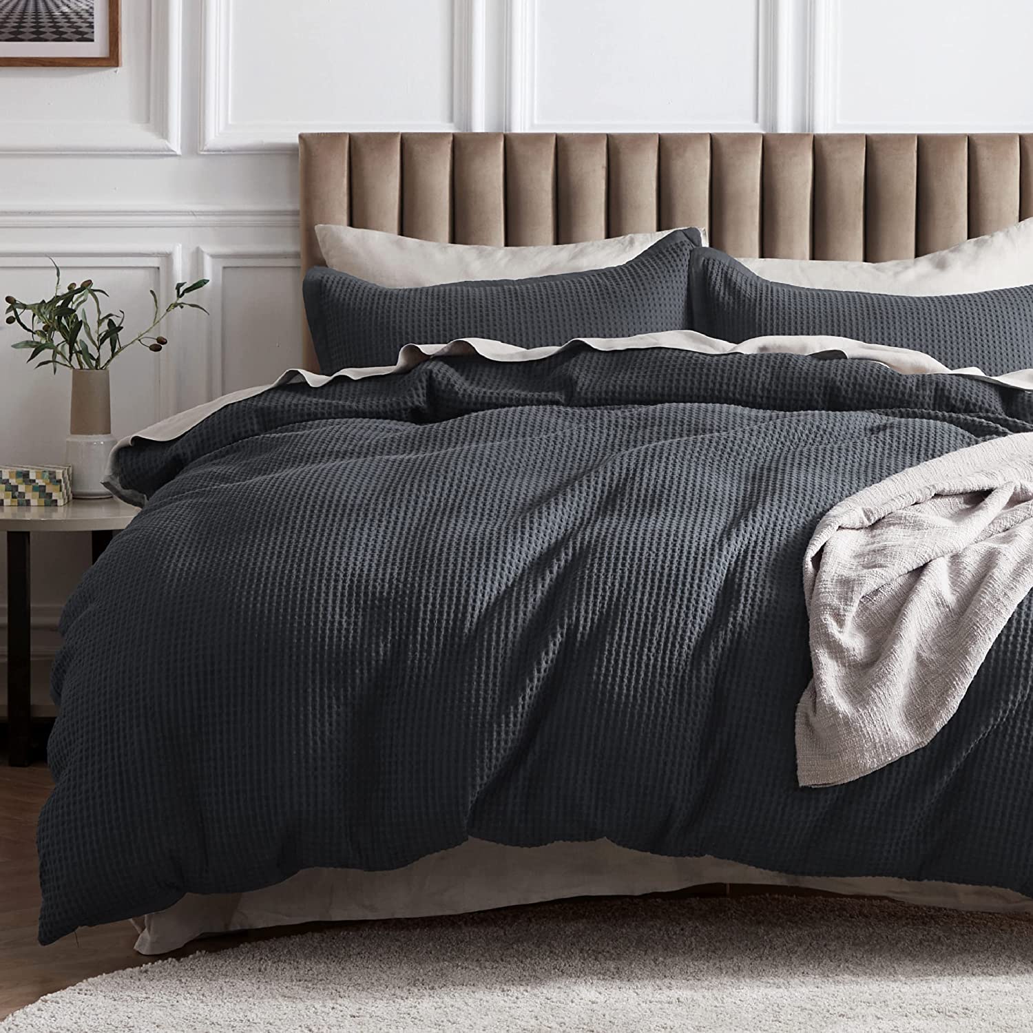 Nature4u 100% Cotton Waffle Weave Duvet Cover set, Soft and Breathable Set of 3 - Image 25