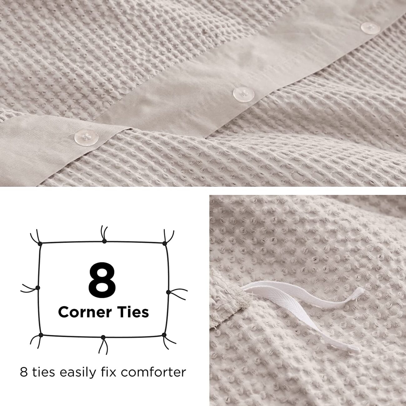 Nature4u 100% Cotton Waffle Weave Duvet Cover set, Soft and Breathable Set of 3 - Image 6
