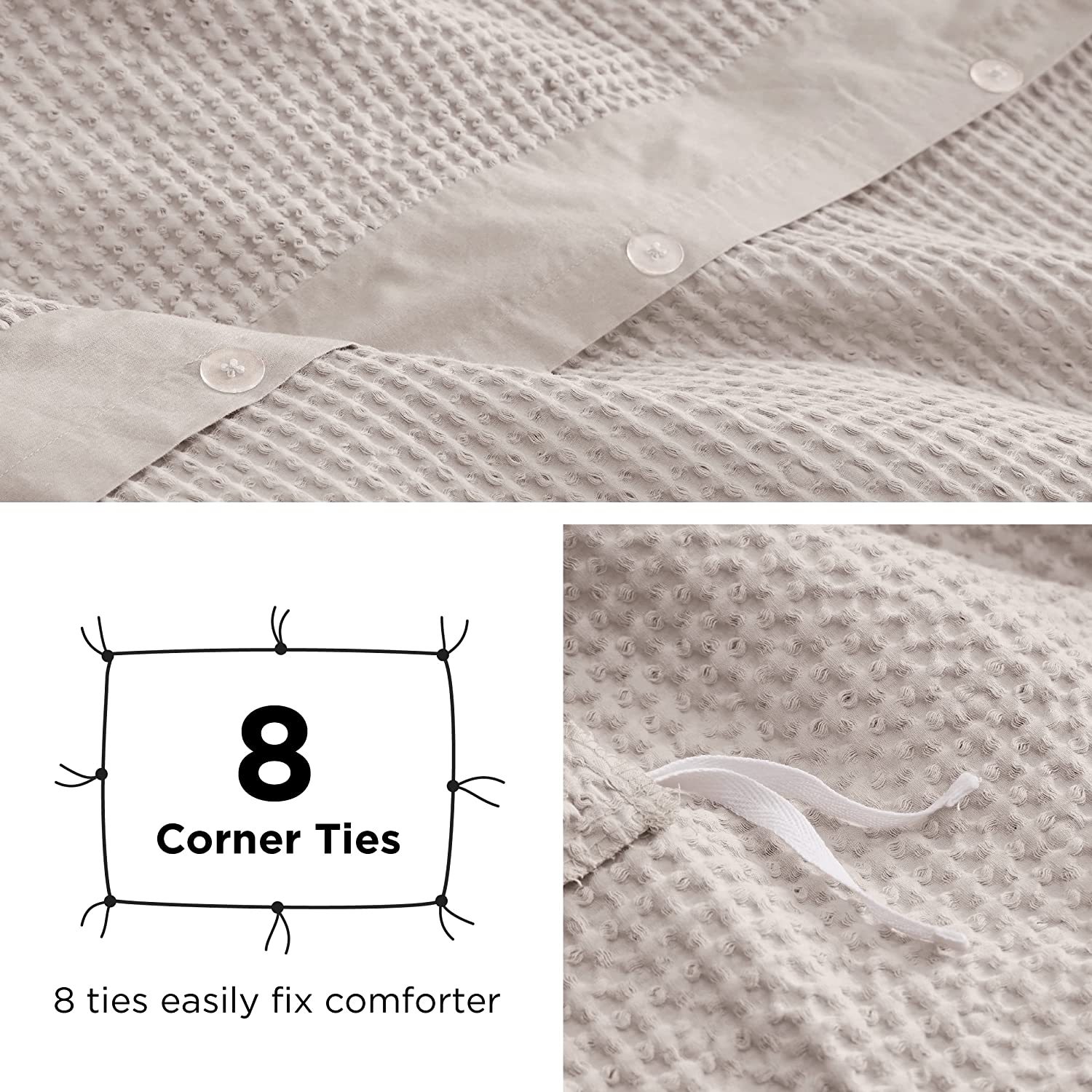 Nature4u 100% Cotton Waffle Weave Duvet Cover set, Soft and Breathable Set of 3 - Image 6