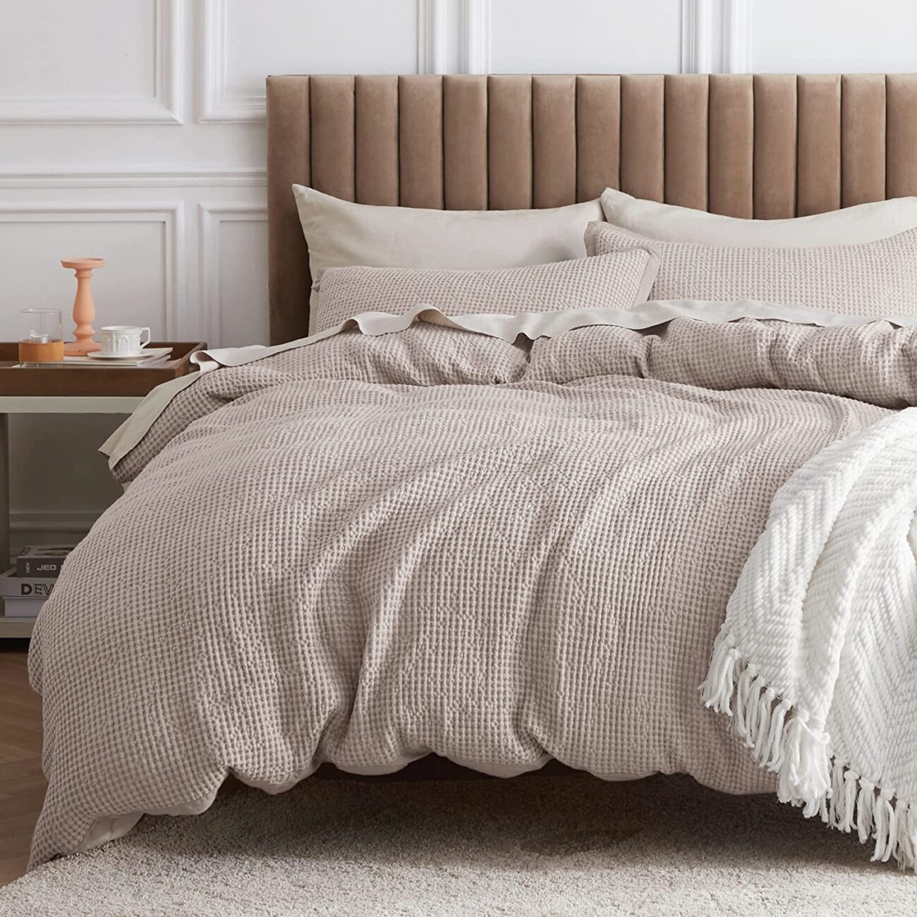 Nature4u 100% Cotton Waffle Weave Duvet Cover set, Soft and Breathable Set of 3