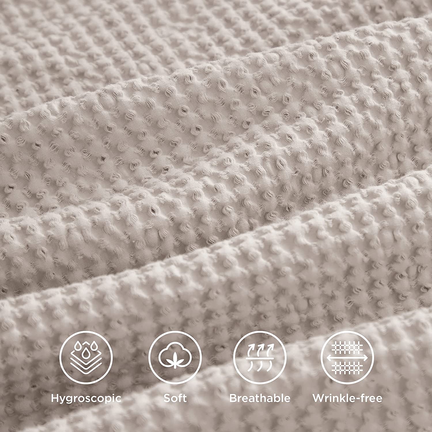 Nature4u 100% Cotton Waffle Weave Duvet Cover set, Soft and Breathable Set of 3 - Image 4