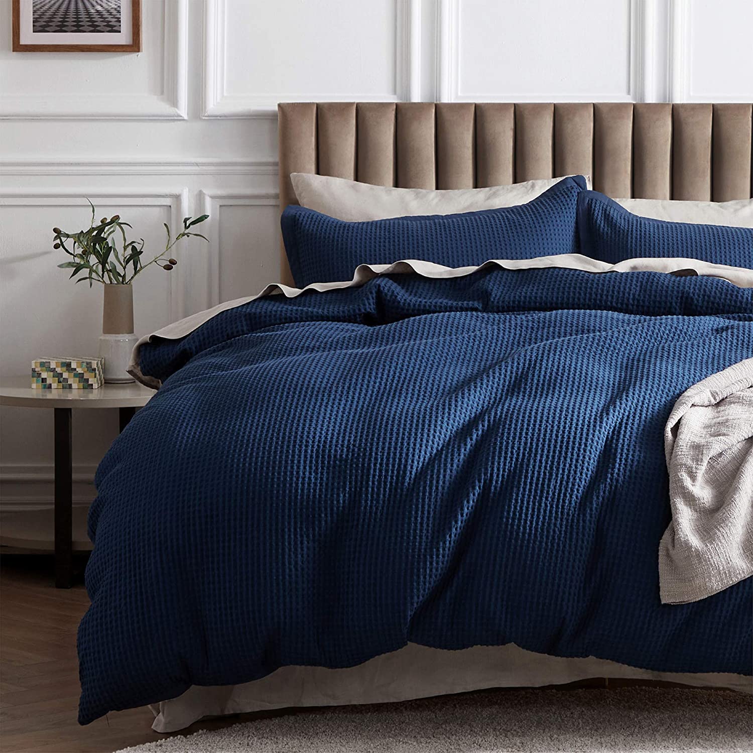 Nature4u 100% Cotton Waffle Weave Duvet Cover set, Soft and Breathable Set of 3 - Image 7